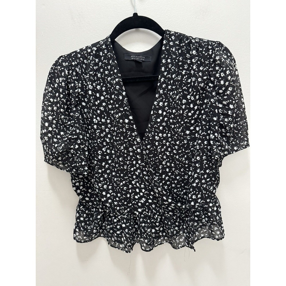 All Saints Black and White Floral Blouse
